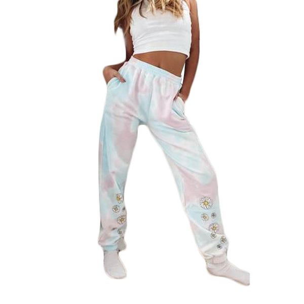 women's pants & capris 2021 tie dyed and printed high waist casual slacks white pink trouser pencil, Black;white