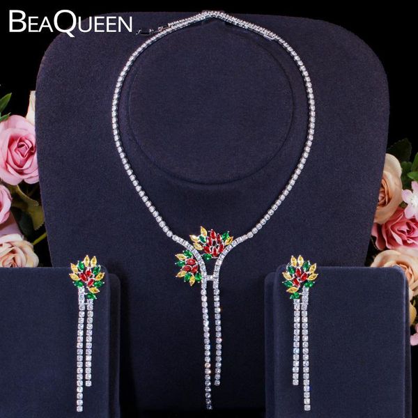 earrings & necklace beaqueen colorful cz crystal flower round cubic zircon long hanging drop and women wedding jewelry sets js270, Silver
earrings & necklace beaqueen colorful cz crystal flower round cubic zircon long hanging drop and women wedding jewelry sets js270, Silver
