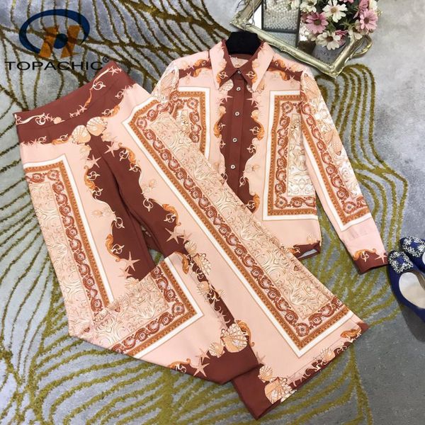 women's two piece pants 7.2 high end quality early autumn vintage print lapel long sleeve shirt + waist flare set women, White
women's two piece pants 7.2 high end quality early autumn vintage print lapel long sleeve shirt + waist flare set women, White
