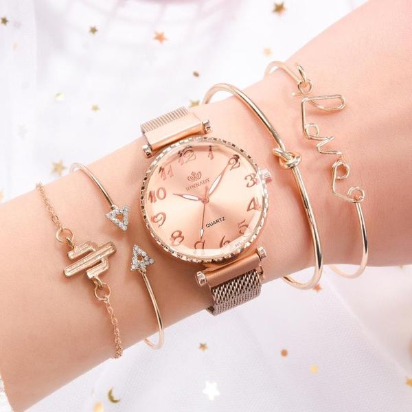 wristwatches 5pcs set luxury watch women arabic numerals magnet buckle ladies wrist simple dress bracelet montre femme gifts, Slivery;brown
wristwatches 5pcs set luxury watch women arabic numerals magnet buckle ladies wrist simple dress bracelet montre femme gifts, Slivery;brown
