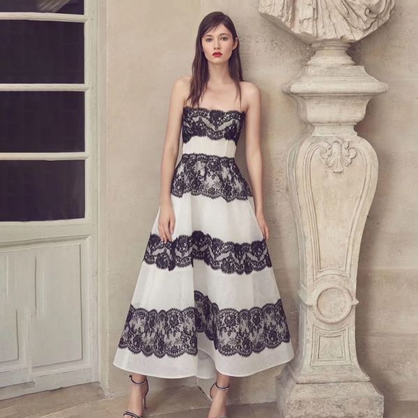 a line evening off shoulder white and black women strapless high waist lace patchwork midi es party e spring fashion, White;black
a line evening off shoulder white and black women strapless high waist lace patchwork midi es party e spring fashion, White;black