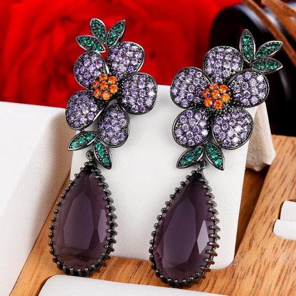 dangle & chandelier godki trendy purple flowers drop earring for women wedding cubic zirconia dubai bridal earrings costume jewelry summer p, Silver
dangle & chandelier godki trendy purple flowers drop earring for women wedding cubic zirconia dubai bridal earrings costume jewelry summer p, Silver