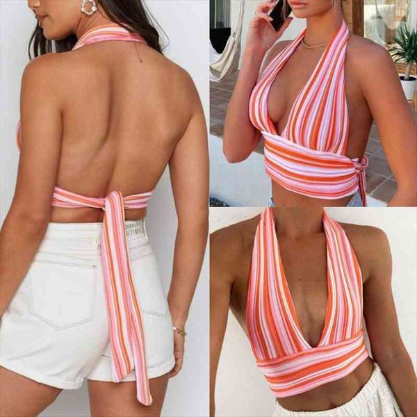 halter crop summer women cami adults sleeveless backless tie up striped v neck club wear, White
halter crop summer women cami adults sleeveless backless tie up striped v neck club wear, White