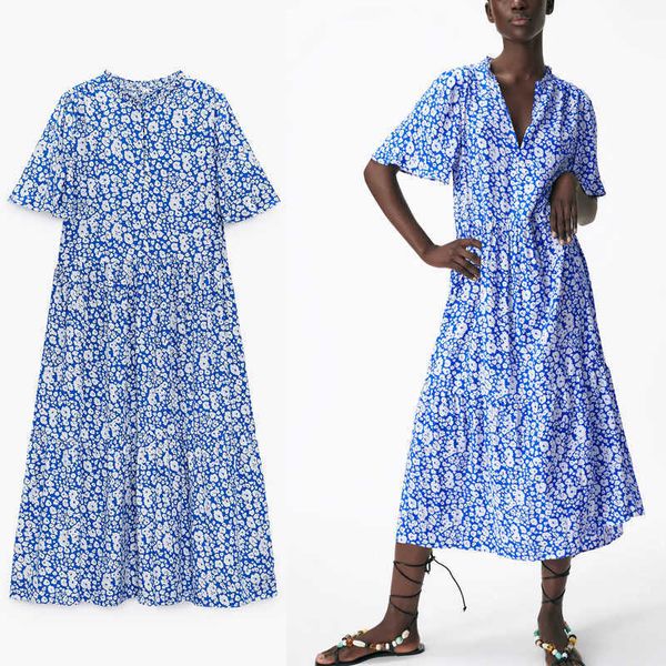 za floral print oversized long dress women short sleeve ruffle blue summer dresses woman chic loose pleated elegant dress 210602, Black;gray
za floral print oversized long dress women short sleeve ruffle blue summer dresses woman chic loose pleated elegant dress 210602, Black;gray