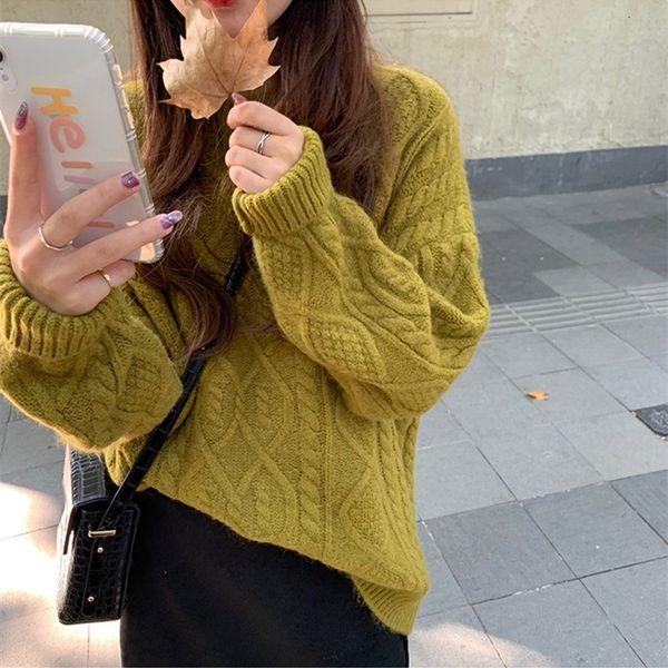 sweater knit barren family twist pullover 2021 winter lazy style solid color loose casual bottomed women, White;black
sweater knit barren family twist pullover 2021 winter lazy style solid color loose casual bottomed women, White;black