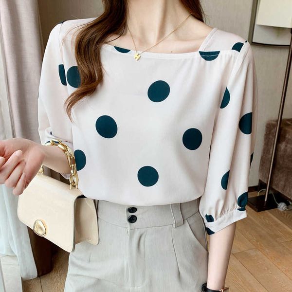 women's shirt summer blouse for women dot square collar clothing white short sleeve woman basic s 210604
women's shirt summer blouse for women dot square collar clothing white short sleeve woman basic s 210604