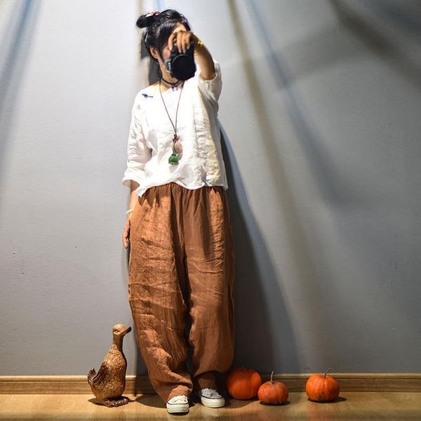 loose solid color elastic waist womens pant linen vintage flax trousers mid female summer autumn, Black;white
loose solid color elastic waist womens pant linen vintage flax trousers mid female summer autumn, Black;white