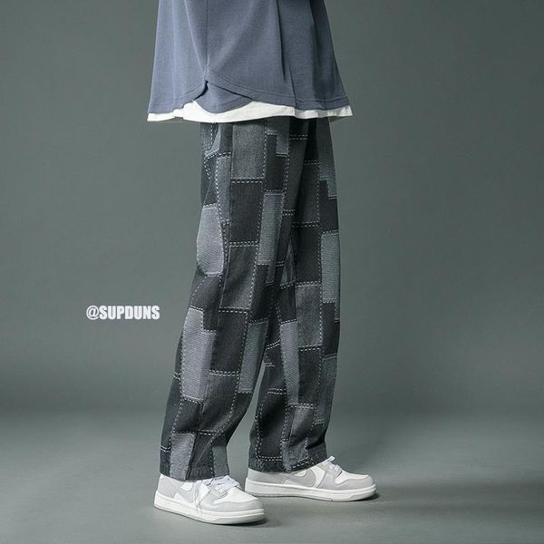 men's jeans autumn men vintage geometric patchwork hip hop denim pants male straight loose streetwear baggy cowboy trousers, Blue
men's jeans autumn men vintage geometric patchwork hip hop denim pants male straight loose streetwear baggy cowboy trousers, Blue
