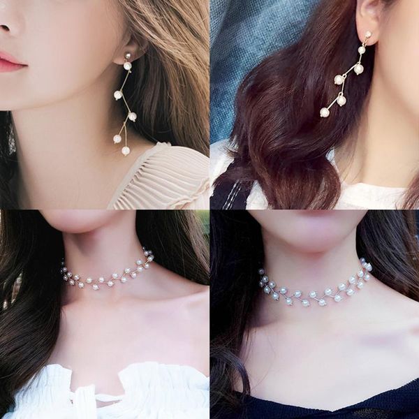 earrings & necklace 1set trendy elegance statement charm simulated pearl beads choker jewelry set for women collier femme, Silver
earrings & necklace 1set trendy elegance statement charm simulated pearl beads choker jewelry set for women collier femme, Silver