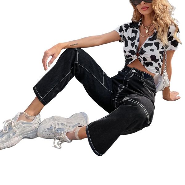 women's pants & capris hirigin 2021 vintage 90s y2k women denim high waist side pockets sewing loose casual quality black trousers stre, Black;white
women's pants & capris hirigin 2021 vintage 90s y2k women denim high waist side pockets sewing loose casual quality black trousers stre, Black;white