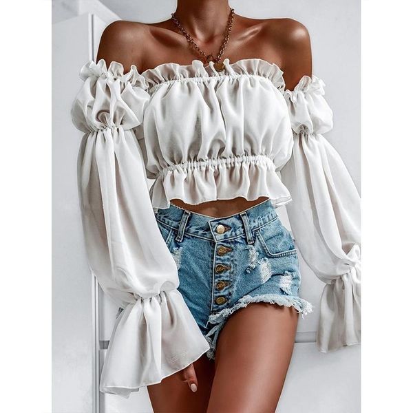 women's blouses & shirts autumn women elegant printed fashion slash neck long sleeve pullover puff super short shirt 2021, White
women's blouses & shirts autumn women elegant printed fashion slash neck long sleeve pullover puff super short shirt 2021, White