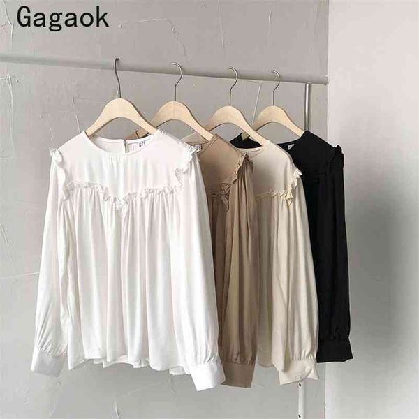 blouse women spring autumn solid o-neck sweet ruffles loose shirt casual simple chic swet wild fashion blouses 210531, White
blouse women spring autumn solid o-neck sweet ruffles loose shirt casual simple chic swet wild fashion blouses 210531, White