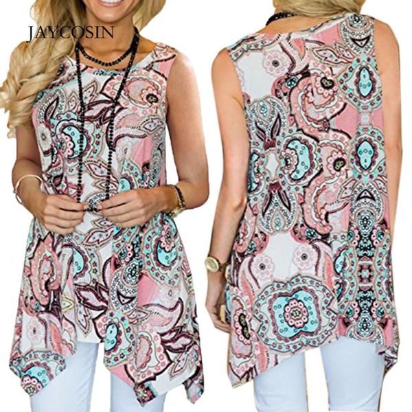 women's blouses & shirts jaycosin 2021 summer women clothing ladies casual irregular printed sleeveless asymmetrical loose tunic leisur, White 
women's blouses & shirts jaycosin 2021 summer women clothing ladies casual irregular printed sleeveless asymmetrical loose tunic leisur, White