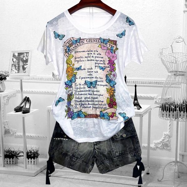 women's t-shirt drilling butterfly letters t shirt women 4xl 2021 summer short sleeve graphic tees modis tshirt loose tee femme, White
women's t-shirt drilling butterfly letters t shirt women 4xl 2021 summer short sleeve graphic tees modis tshirt loose tee femme, White