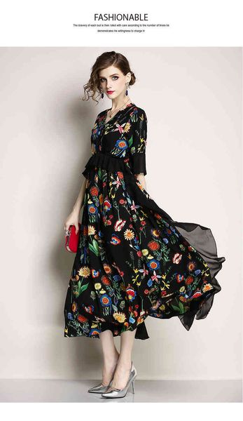 black long elegant pleated summer spring fashion waist se sleeve flowers printed beach women es, Black;gray
black long elegant pleated summer spring fashion waist se sleeve flowers printed beach women es, Black;gray