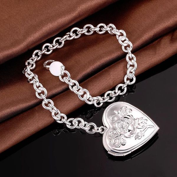 link, chain 925 silver jewelry big cute love heart po frame case with rose flower charms pendant bracelet bangles for women fine, Black
link, chain 925 silver jewelry big cute love heart po frame case with rose flower charms pendant bracelet bangles for women fine, Black