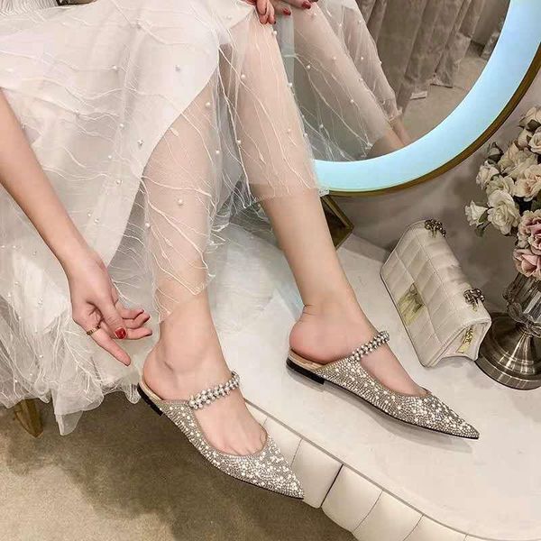 slippers women's summer rhinestone crystal pointed water drill luxury shoes female half drag flat for outside without heels, Black
slippers women's summer rhinestone crystal pointed water drill luxury shoes female half drag flat for outside without heels, Black