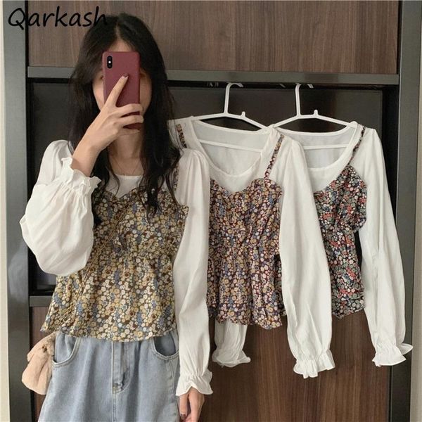 women's blouses & shirts women fake two pieces short crop floral print long sleeve o-neck female elegant sweet spring slim waist casua, White
women's blouses & shirts women fake two pieces short crop floral print long sleeve o-neck female elegant sweet spring slim waist casua, White