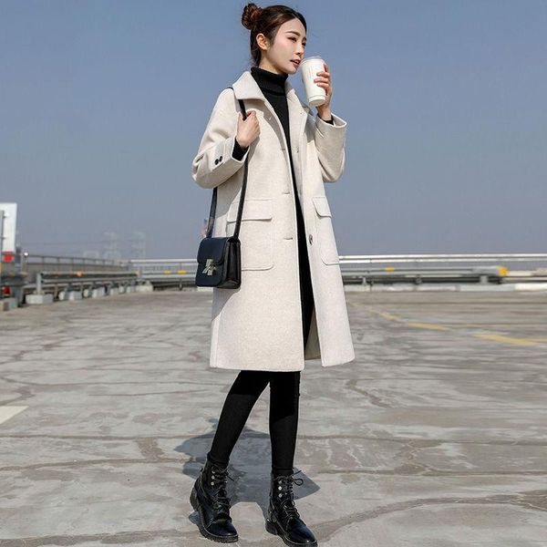 women's wool & blends korean women autumn winter single breasted long coat ladies sleeve turn down collar overcoat vintage thick jacket, Black
women's wool & blends korean women autumn winter single breasted long coat ladies sleeve turn down collar overcoat vintage thick jacket, Black