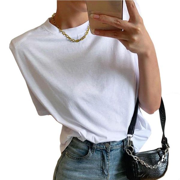 Women's T-Shirt Short Sleeve with Shoulder Pads Summer Street Fashion Casual Wild Pullover Top Solid Color Female Clothing 5PKE, White
Women's T-Shirt Short Sleeve with Shoulder Pads Summer Street Fashion Casual Wild Pullover Top Solid Color Female Clothing 5PKE, White