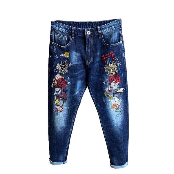 men's jeans fashion 2021 men chinese style embroidered elasticity straight blue retro street denim male casual pants trousers
men's jeans fashion 2021 men chinese style embroidered elasticity straight blue retro street denim male casual pants trousers