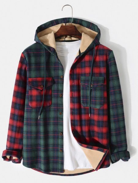 men tartan color block flap pocket drawstring hooded thermal jacket without tee t4xk#, Black;brown
men tartan color block flap pocket drawstring hooded thermal jacket without tee t4xk#, Black;brown