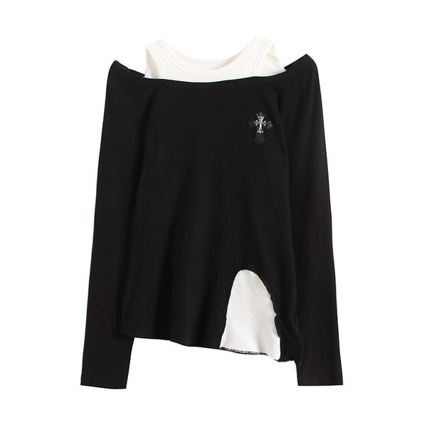 crosin 2021 spring new cross long sleeve t-shirt women's two piece design irregular off shoulder slim fit short 1, White
crosin 2021 spring new cross long sleeve t-shirt women's two piece design irregular off shoulder slim fit short 1, White
