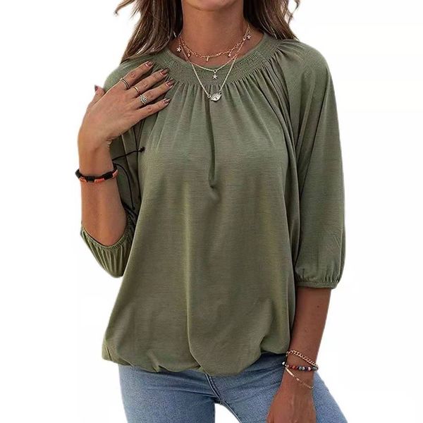 women's t-shirt selling new round neck solid color women loose half sleeve ruffle casual top, White
women's t-shirt selling new round neck solid color women loose half sleeve ruffle casual top, White