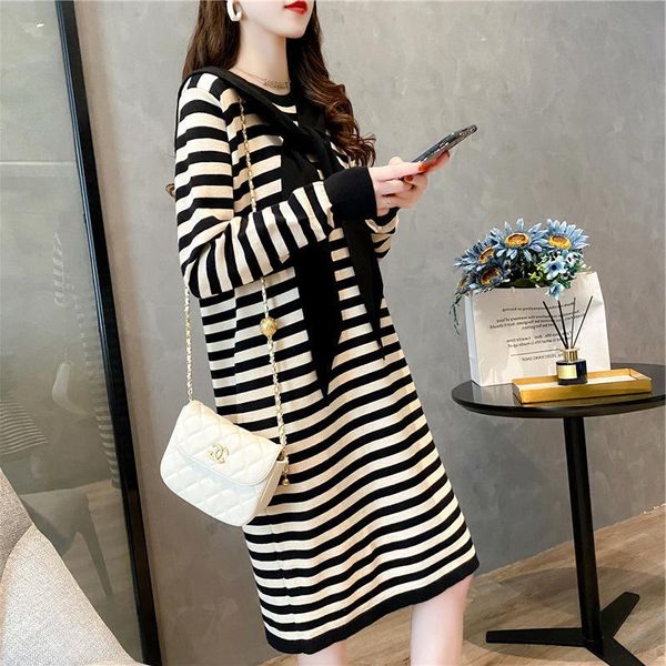 women's wool & blends striped sweater for women in autumn and winter, 2021 loose korean version with medium long lazy pullover, Black
women's wool & blends striped sweater for women in autumn and winter, 2021 loose korean version with medium long lazy pullover, Black