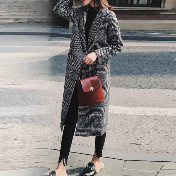 women's wool & blends woolen grey plaid coat 2021 women outerwear winter clothing fashion female elegant one button, Black
women's wool & blends woolen grey plaid coat 2021 women outerwear winter clothing fashion female elegant one button, Black