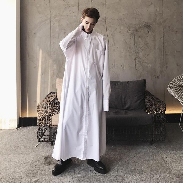 men super long dress shirt male fashion show robe sleeve casual pullover shirts middle east costumes men's, White;black
men super long dress shirt male fashion show robe sleeve casual pullover shirts middle east costumes men's, White;black