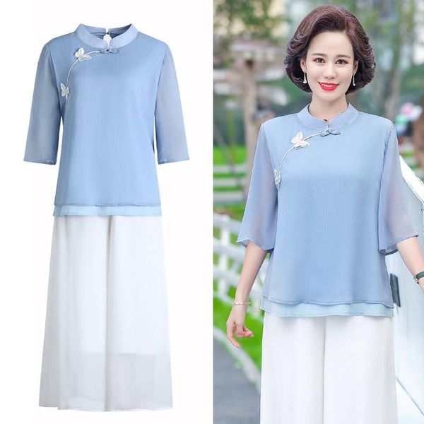 tianluo mother's dress ethnic style suit middle aged women's summer chiffon two piece half slee tracksuits, Gray
tianluo mother's dress ethnic style suit middle aged women's summer chiffon two piece half slee tracksuits, Gray