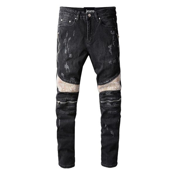 men's jeans black casual slim fashion stitching punk high street style slim-fit small-foot trousers autumn/winter, Blue
men's jeans black casual slim fashion stitching punk high street style slim-fit small-foot trousers autumn/winter, Blue