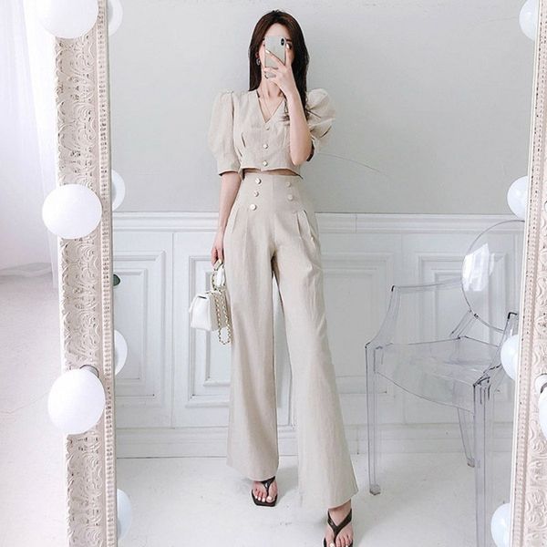 temperament ol summer women v neck puff sleeve single-breasted short blouse + hight waist wide leg pants two piece set 210529, White
temperament ol summer women v neck puff sleeve single-breasted short blouse + hight waist wide leg pants two piece set 210529, White