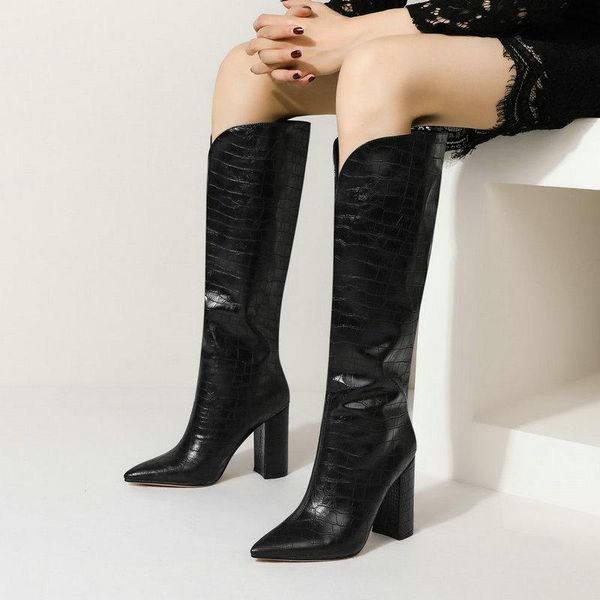 boots faux leather v-knee thick heel pointed toe high women 2021 ladies fashion daily, Black
boots faux leather v-knee thick heel pointed toe high women 2021 ladies fashion daily, Black