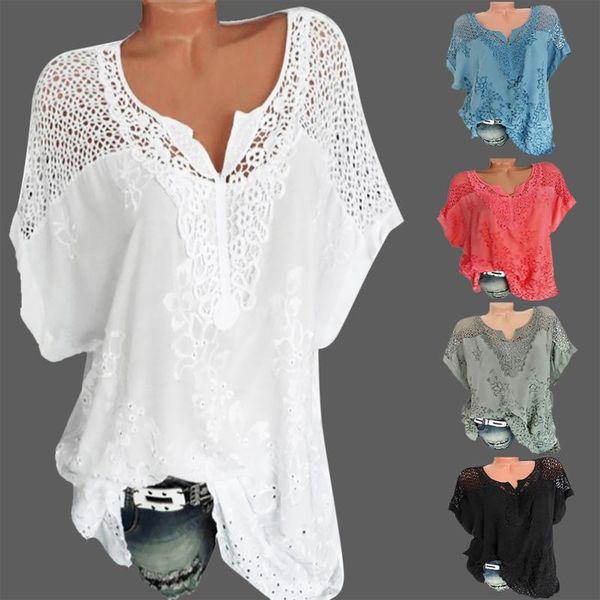 women's blouses & shirts plus size womens and women o-neck short sleeve hollow out solid casual blouse blusas mujer de moda 2021, White
women's blouses & shirts plus size womens and women o-neck short sleeve hollow out solid casual blouse blusas mujer de moda 2021, White