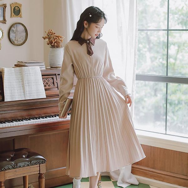 casual dresses irregular lapel design chic femininas fall long sleeve pure color retro robe gentle korean pleated dress vestido midi, Black;gray
casual dresses irregular lapel design chic femininas fall long sleeve pure color retro robe gentle korean pleated dress vestido midi, Black;gray