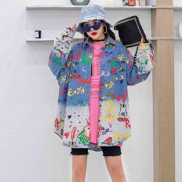 jacket female design niche sense european station 2021 new spring loosely denim graffiti shirt printed cardigan trend, Black;brown
jacket female design niche sense european station 2021 new spring loosely denim graffiti shirt printed cardigan trend, Black;brown