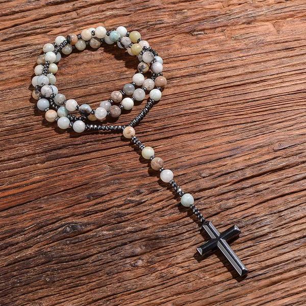 pendant necklaces natural 8mm amazonite beads catholic christ rosary hematite cross men necklace meditation mala jewelry, Silver
pendant necklaces natural 8mm amazonite beads catholic christ rosary hematite cross men necklace meditation mala jewelry, Silver