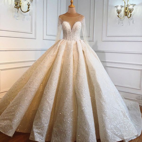 sparkle high-end wedding dresse appliques scoop neck brush train long sleeves custom made bridal dresses vestido de novia, White
sparkle high-end wedding dresse appliques scoop neck brush train long sleeves custom made bridal dresses vestido de novia, White