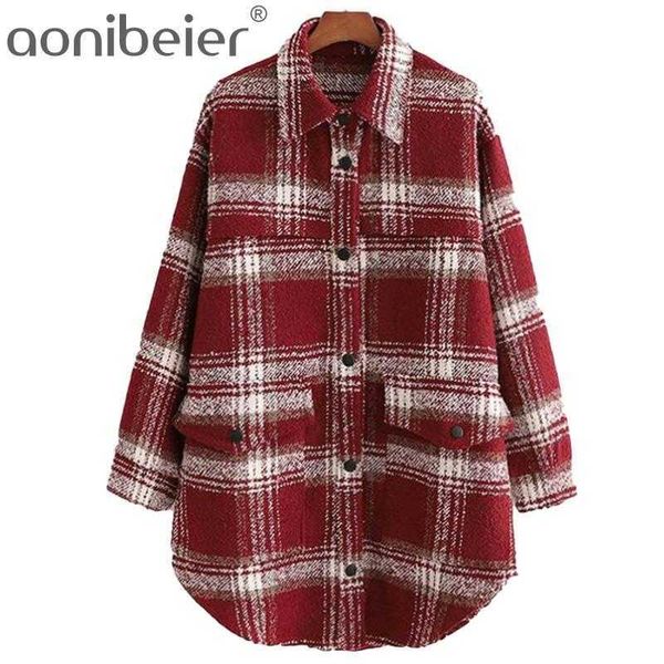 vintage woman oversized red-white plaid woolen shirt autumn winter fashion ladies loose soft jackets female outwear 210604, Black;brown
vintage woman oversized red-white plaid woolen shirt autumn winter fashion ladies loose soft jackets female outwear 210604, Black;brown