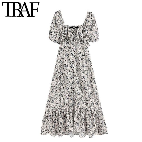 women chic fashion floral print ruffled midi dress vintage v neck puff sleeve buttons slit female dresses vestidos 210507, Black;gray
women chic fashion floral print ruffled midi dress vintage v neck puff sleeve buttons slit female dresses vestidos 210507, Black;gray