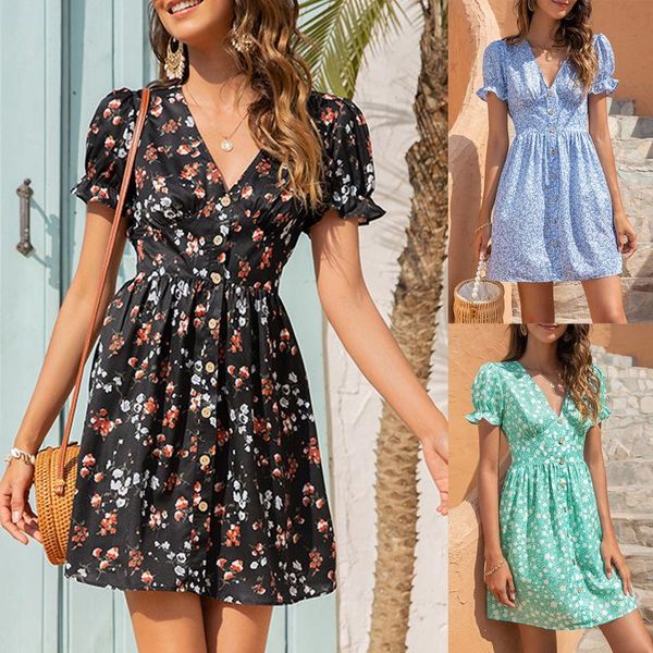 casual dresses mini summer puff women's sleeve beach ruffles floral button dress, Black;gray
casual dresses mini summer puff women's sleeve beach ruffles floral button dress, Black;gray