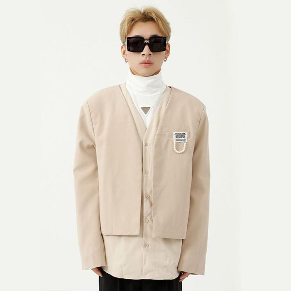 men's suits & blazers 2021 autumn two-piece splice design suit coat male korean streetwear chic fashion slim fit jacket for men, White;black
men's suits & blazers 2021 autumn two-piece splice design suit coat male korean streetwear chic fashion slim fit jacket for men, White;black