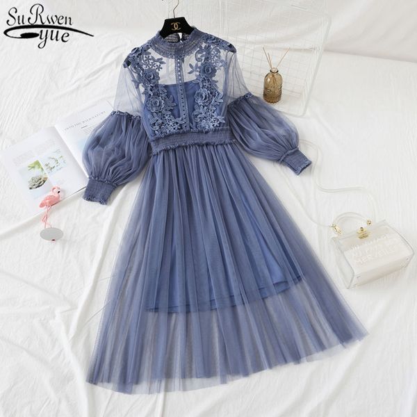 women fashion dress stand collar lantern sleeve mesh see-through lace embroidery fairy femme vestidos robe 11767 210427, Black;gray
women fashion dress stand collar lantern sleeve mesh see-through lace embroidery fairy femme vestidos robe 11767 210427, Black;gray