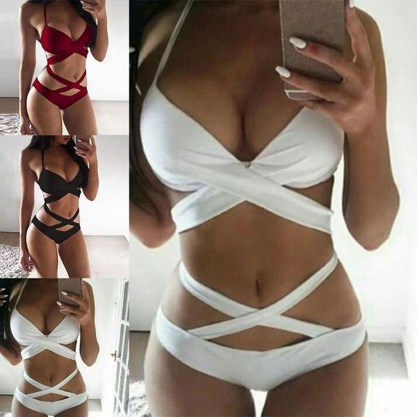 women's swimwear women 2pcs criss cross bikini set halter push up underwire padded swimsuit, White;black
women's swimwear women 2pcs criss cross bikini set halter push up underwire padded swimsuit, White;black