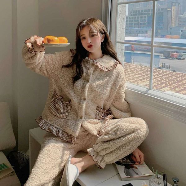 women's sleepwear and winter thickened loose lambwool housewear suit autumn warm pajamas temperament versatile can be worn out glhr, Black;red
women's sleepwear and winter thickened loose lambwool housewear suit autumn warm pajamas temperament versatile can be worn out glhr, Black;red