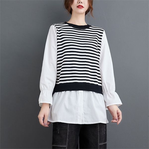 spring autumn korea fashion women long sleeve loose o-neck shirts fake two piece striped knitted casual blouse femme v300 210512, White
spring autumn korea fashion women long sleeve loose o-neck shirts fake two piece striped knitted casual blouse femme v300 210512, White