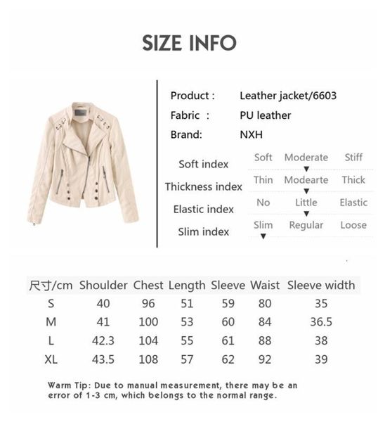 women's leather & faux autumn women motorcycle jacket stand collar casual slim pu solid color zipper j48b, Black
women's leather & faux autumn women motorcycle jacket stand collar casual slim pu solid color zipper j48b, Black