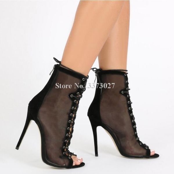 peep toe black mesh lace-up ladies ankle sandals boots fashion thin heel gladiator female party shoes
peep toe black mesh lace-up ladies ankle sandals boots fashion thin heel gladiator female party shoes